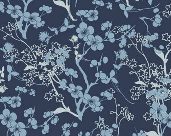 Blue Branch Silhouette Voile Fabric - 52" Wide Cotton