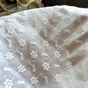 White Hakoba Cotton Embroidered Fabric with Florals image 4