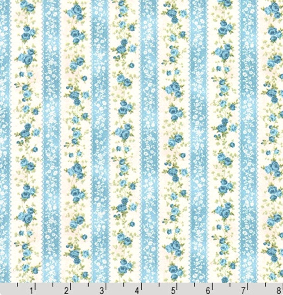 Robert Kaufman Cassandra Floral Stripe Sky Cotton Fabric Etsy
