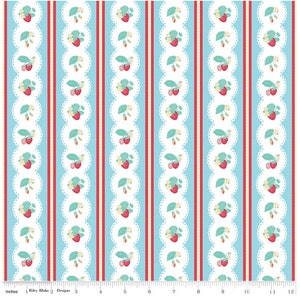 Riley Blake - The Shabby Strawberry - Strawberry Stripe Blue Fabric by Emily Hayes - Cotton Fabric