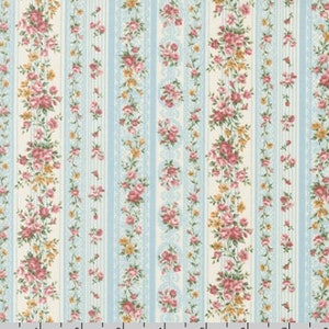 Robert Kaufman - Sevenberry Petite Victoriana - Floral Stripes Blue Fabric by Sevenberry - Cotton Fabric