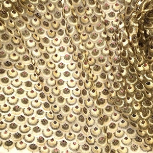 Gold Embroidered Net Fabric Embellished with Sequins