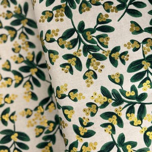 Canvas Fabric - Holiday Classics - Mistletoe Natural Metallic by Rifle Paper Co. - Cotton Canvas Fabric
