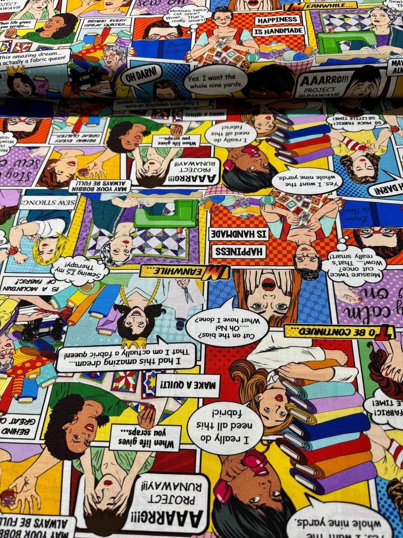 Sewing Room - Sewing Comic - Digital Print - Cotton Fabric - Etsy