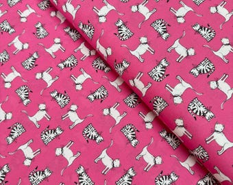 Hot Pink Cat Print Fabric: 100% Cotton Quilting Fabric