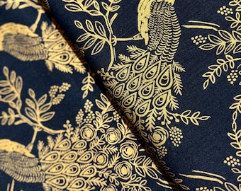 Royal Peacock Navy-canvas: Metallic Gold Rifle Paper Co. Menagerie