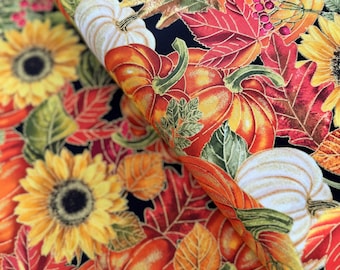 Tessuto di cotone metallizzato con motivo floreale Harvest - Tema autunnale