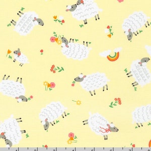 Cuddly Countryside - Lambs on Yellow - Cotton Fabric