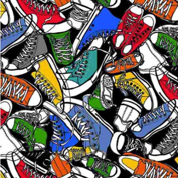 Timeless Treasures -  ABC, 123 - High Top Sneakers Fabric by Gail Cadden - Cotton Fabric