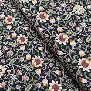 Tela de algodón floral William Morris - Negro ébano, Moda Evenlode Florals