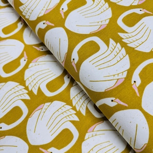 Loving Swans Canvas Fabric: Spring Day Print - Loes Van Oosten Design