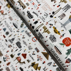 Bon Voyage - Viaggiatore del mondo - Tessuto bianco di Rifle Paper Co. - Tessuto di cotone