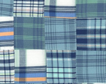 Robert Kaufman - Yarn Dyed Nantucket Patchwork Blue - Madras Plaid Patchwork - Yarn Dyed - Cotton Fabric