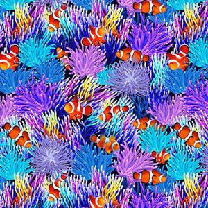 Ocean Life - Coral Reef Fish Fabric - Digital Print - Cotton Fabric