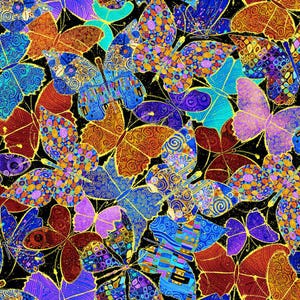 Wings Of Gold - Packed Metallic Butterflies Fabric by Chong-a Hwang - Metallic Cotton Fabric