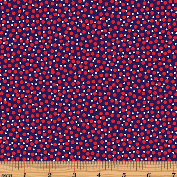 Love American Style - Ditsy Dots Marinblått/Rött Tyg av Maria Kalinowski - Bomullstyg