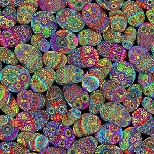 Hoot Rocks - フクロウの絵が描かれた石 - デジタルプリント - コットン生地