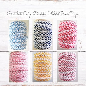Crotchet Edge Double Fold Stripes and Checks Bias Tapes | Sold by the Yard | Quilt Binding | Trim | Craft Supplies