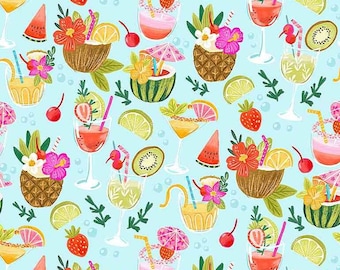 Forever Summer - Tropical Cocktail Drinks Fabric by Olivia Gibbs - Digital Print - Cotton Fabric