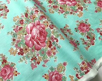 Free Spirit - Sugar Bloom - Sugar Bouquet Aqua Fabric by Verna Mosquera - Cotton Fabric