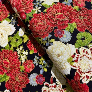 Kyoto Garden - Large Metallic Asian Florals Fabric by Chong-a Hwang - Metallic Cotton Fabric