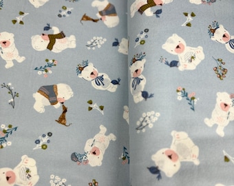 Winter Days Flannel Fabric: Bears and Florals Cotton Flannel