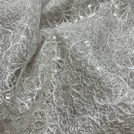 White Embroidered Net Fabric Embellished With White Sequins -  Canada