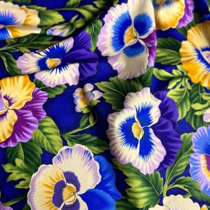 Flower Festival - Pansies Cobalt Fabric by Benartex Studio - Cotton Fabric