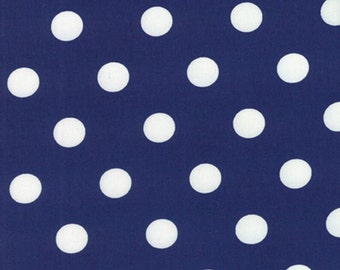 Moda Fabrics - Dottie de 45 po. - Pois moyens blancs sur fond bleu - Tissu en coton