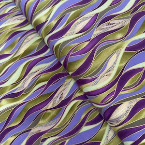 Dance of the Dragonfly - Dancing Waves Olive - Metallic Cotton Fabric