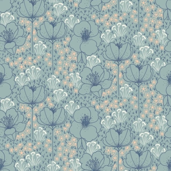 Rayon Fabric - Cotton + Steel - Emilia - Meghan - Seafoam Rayon Fabric by Megan Carter