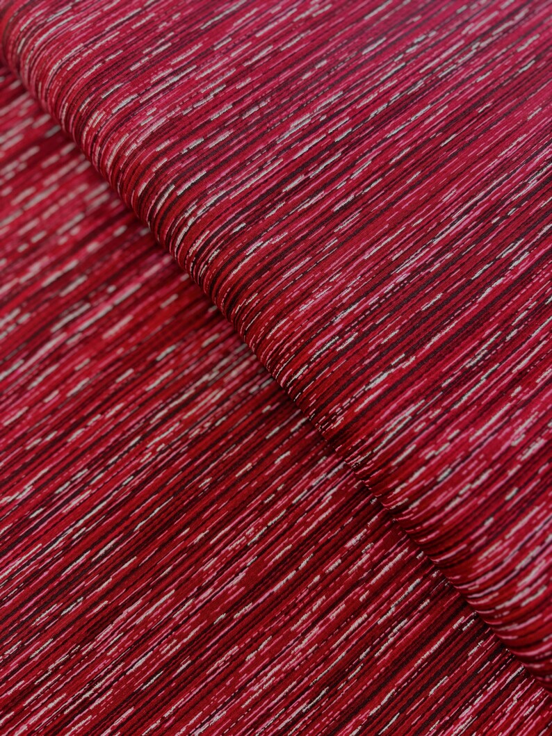 Holiday Wishes - Stripe Crimson/Silver Metallic - Cotton Fabric image 1