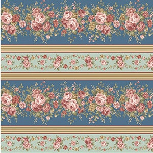 Zelie Ann - Border Stripe Teal Fabric by Eleanor Burns - Cotton Fabric