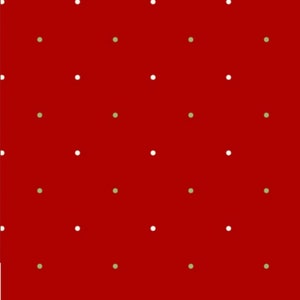 May include: Red background with a repeating pattern of white and green dots.