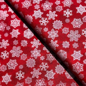 Holiday Flourish-Snow flower - Snowflakes Scarlet Silver Fabric - Metallic Cotton Fabric