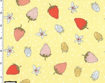 Michael Miller - Strawberry Tea - Fraises Honey Fabric by Axelle Design - Cotton Fabric