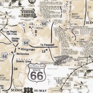 Route 66 - Karte der Route 66 - Digitaldruck - Baumwollstoff