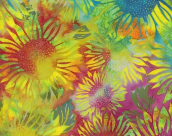 Hoffman Fabrics - Bali Batik - Multi Sunflower Batik Fabric - Cotton Fabric