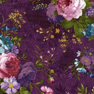 Timeless Treasures - Masterpiece - Floral Bouquets Purple - Cotton Fabric