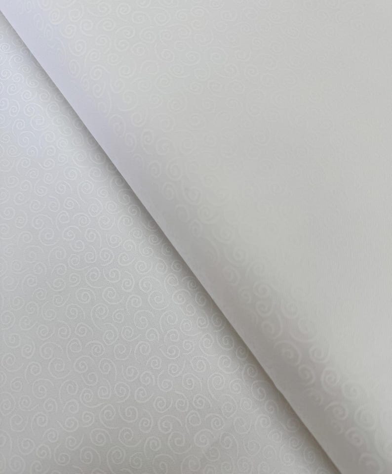 Muslin Mates Swirls White cotton quilting fabric by Moda – tonal white swirls print on 100% cotton, 44" wide