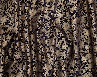 Primavera Moxie Floral Fabric: Black Metallic Cotton by Rifle Paper Co.