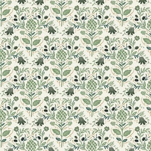 Rifle Paper Co. Dahlia Fabric: Artichoke Cream Metallic Cotton