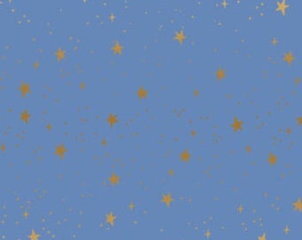 Stars Periwinkle Metallic Cotton Fabric - Rifle Paper Co. Primavera