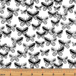Tonal Butterflies - White/Black - Cotton Fabric