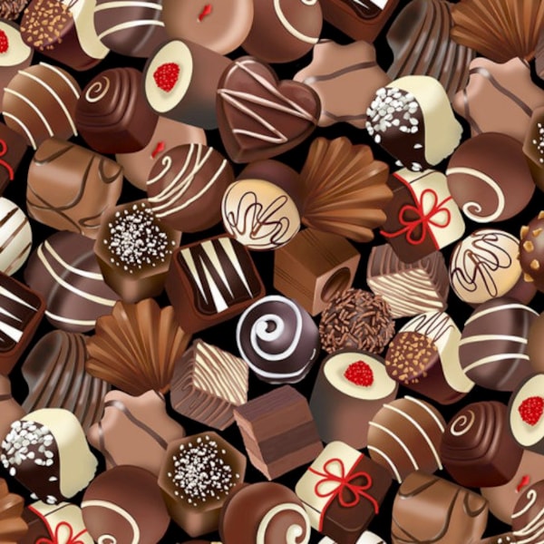 Timeless Treasures - Chocolate Lover - Chocolate Truffles Fabric by Gail Cadden - Cotton Fabric