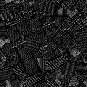 新聞プリント - Wing and a Prayer Design の黒い生地 - コットン生地