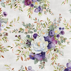 Lilac and Sage - Bouquet Silver Copper Pearl - Metallic Cotton Fabric
