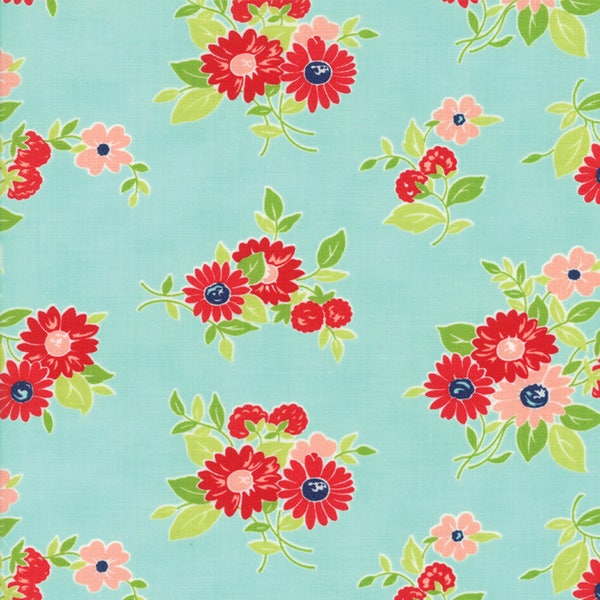 Moda Fabrics - The Good Life - Aqua Fabric by Bonnie & Camille - Cotton Fabric