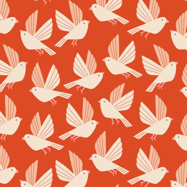 Canvas Fabric - Cotton + Steel - Wild & Free - Free As A Bird - Blazing Orange Canvas Fabric by Loes Van Oosten