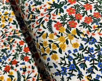 Wildwood Garden Cream Canvas Fabric: Floral Cotton Linen Blend